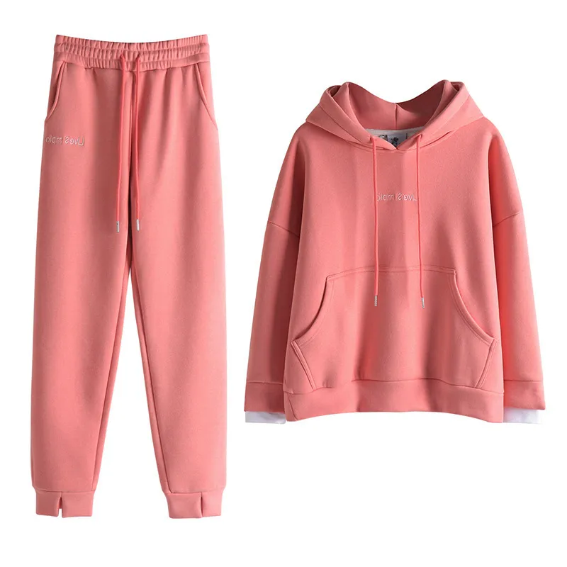 Ensemble de jogging 2 pièces pour femme, sweat-shirt court à capuche et pantalon, en coton, manches longues, hiver,